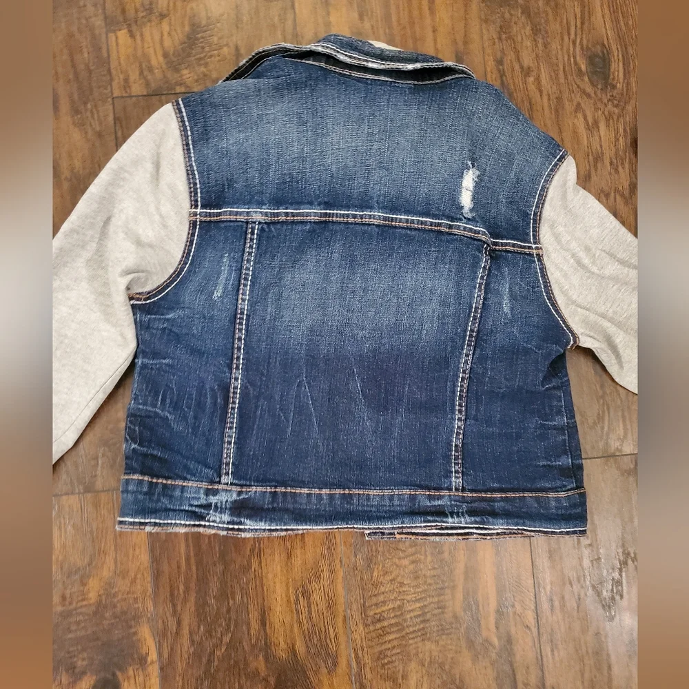 Ariya Jeans Distressed Jacket W/Sweat Shirt Material Arms & Hoodie GIRLS Size M - Picture 7 of 11